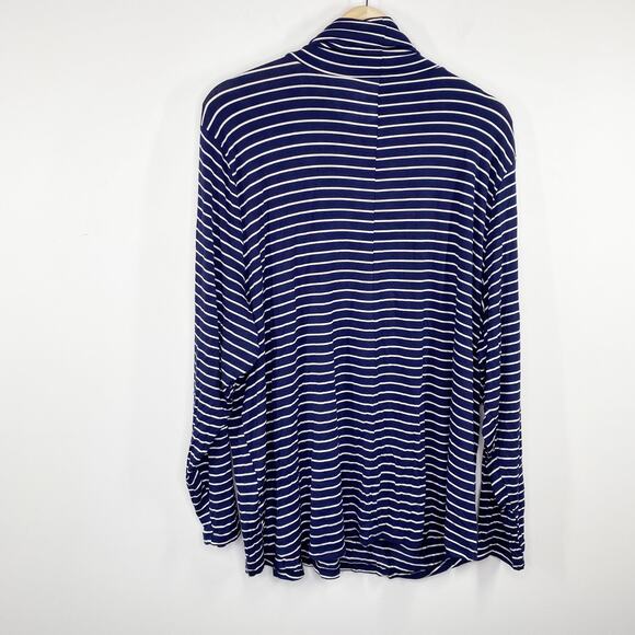 Dip Navy Blue White Striped Cowl Neck Long Sleeve Top Women's Plus Size 3X NWOT - Picture 2 of 7